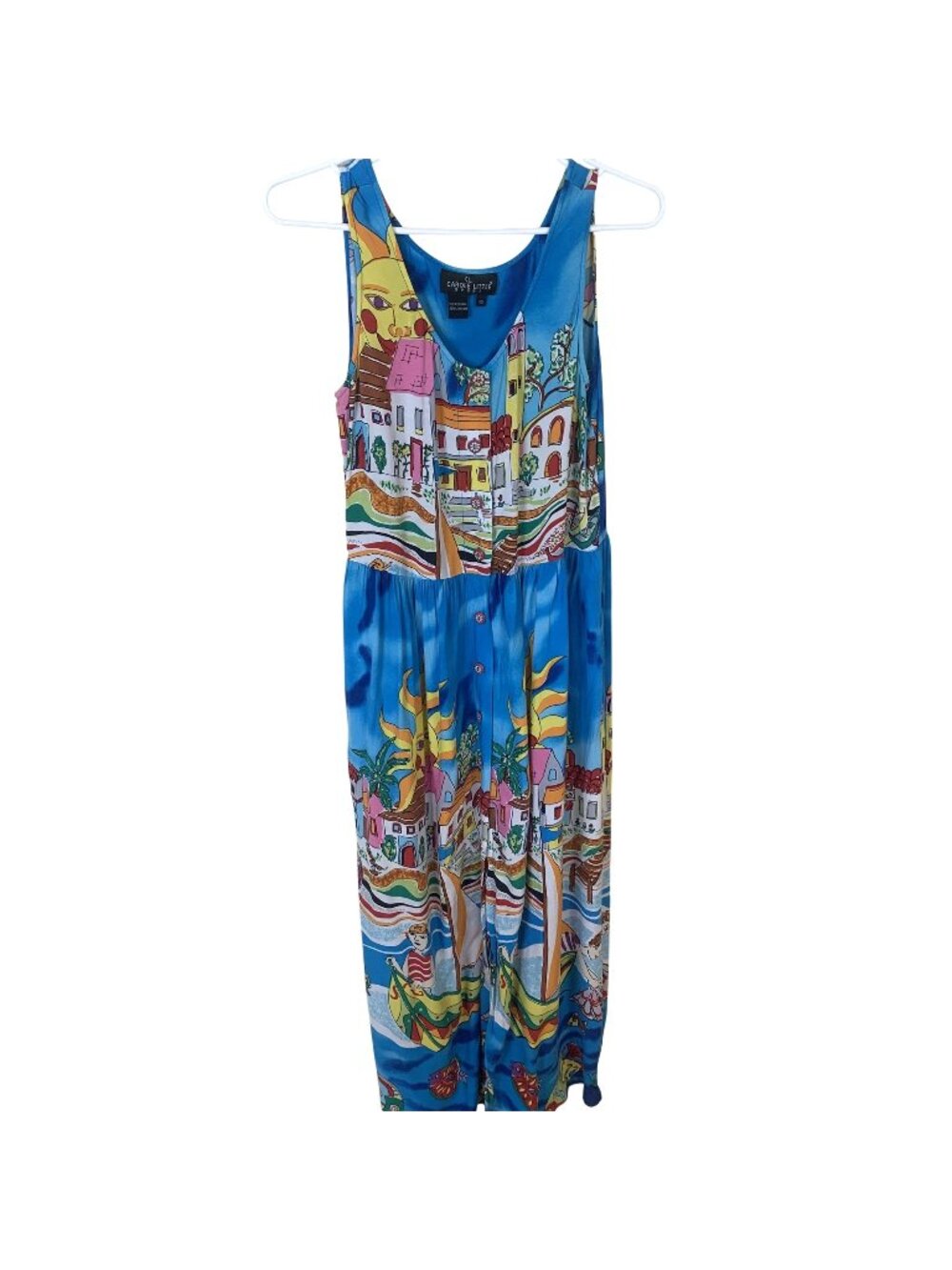 Carole Little Womens Maxi Dress Blue Coastal Village Print Sleeveless Rayon 10